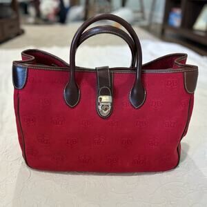 Dooney & Bourke Red and Brown Double Handle Shoulder Bag with Crossbody Strap